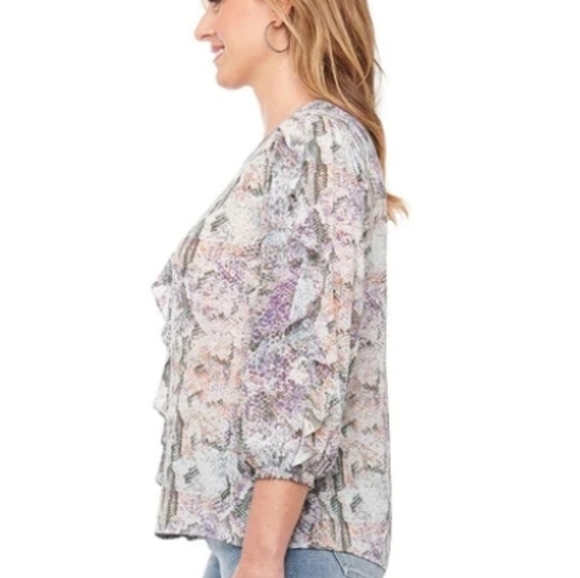 Democracy 3/4 Sleeve Ruffle Front Snake Print Blouse - Picture 2 of 9